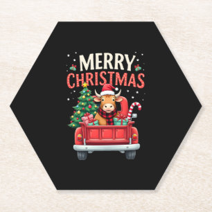 Merry Christmas Scottish Highland Cow Xmas Farm An Paper Coaster