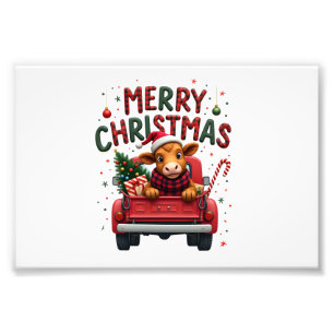 Merry Christmas Scottish Highland Cow Xmas Farm An Photo Print