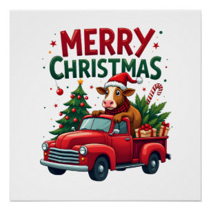 Merry Christmas Scottish Highland Cow Xmas Farm An Poster