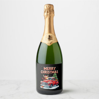 Merry Christmas Scottish Highland Cow Xmas Farm An Sparkling Wine Label