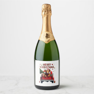Merry Christmas Scottish Highland Cow Xmas Farm An Sparkling Wine Label
