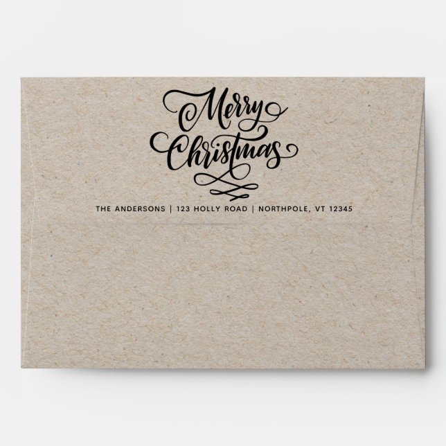 Merry Christmas Script 5x7 Return Address Kraft Envelope (Back (Top Flap))