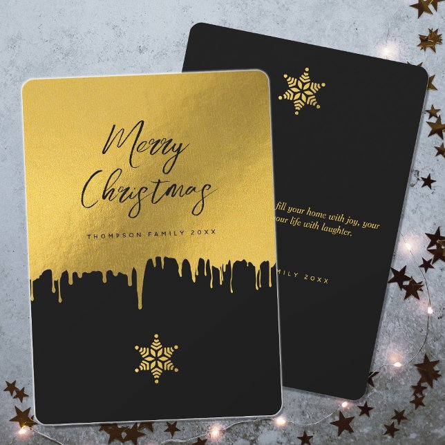 Merry Christmas Script Black & Gold Non Photo Holiday Card (Creator Uploaded)
