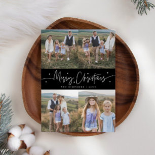 Merry Christmas Script Black Multi Photo Holiday Card
