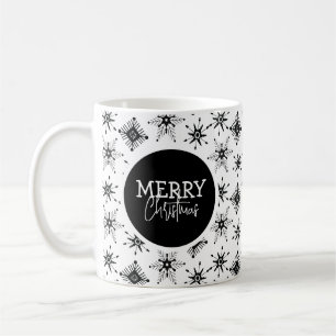 Merry Christmas Script Black Snowflakes Coffee Mug