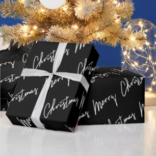 Merry Christmas Script Black White Minimalism Lux Wrapping Paper
