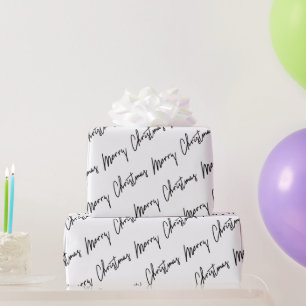 Merry Christmas Script Black White Minimalism New Wrapping Paper