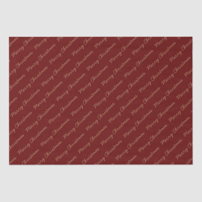 Merry Christmas Script Burgundy and Gold  Tissue Paper (Front)