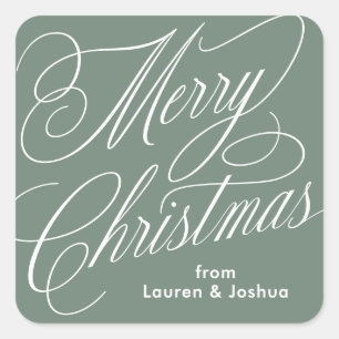 Merry Christmas script classic green gift sticker