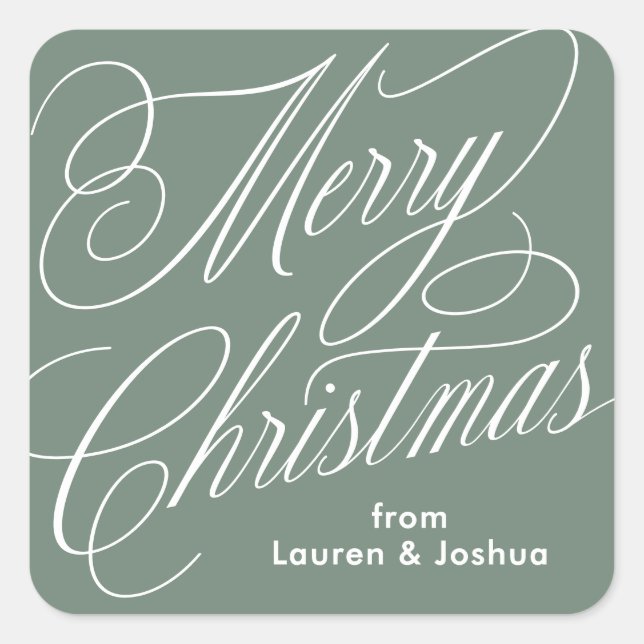 Merry Christmas script classic green gift sticker (Front)