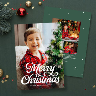 Merry Christmas script classic green photo Holiday Card