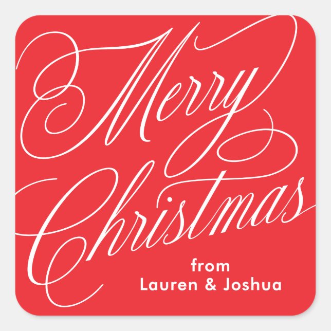 Merry Christmas script classic red gift sticker (Front)