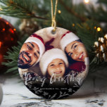 Merry Christmas Script Copy Photo Ceramic Ornament<br><div class="desc">This elegant,  modern keepsake ornament has "Merry Christmas" in script copy and a transparent white florals around the border.  Add your family photo,  and put the date at the bottom.</div>