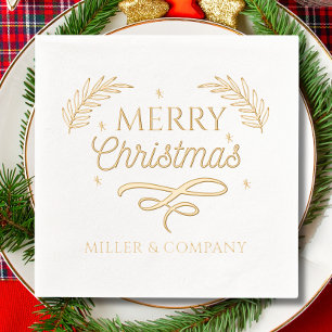 Merry Christmas Script Corporate Personalised Foil Napkins