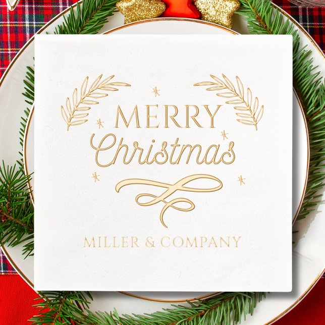 Merry Christmas Script Corporate Personalised Foil Napkins (Creator Uploaded)
