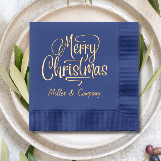 Merry Christmas Script Corporate Personalised Name Foil Napkins (Creator Uploaded)
