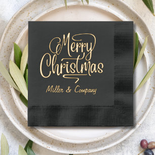 Merry Christmas Script Corporate Personalised Name Foil Napkins
