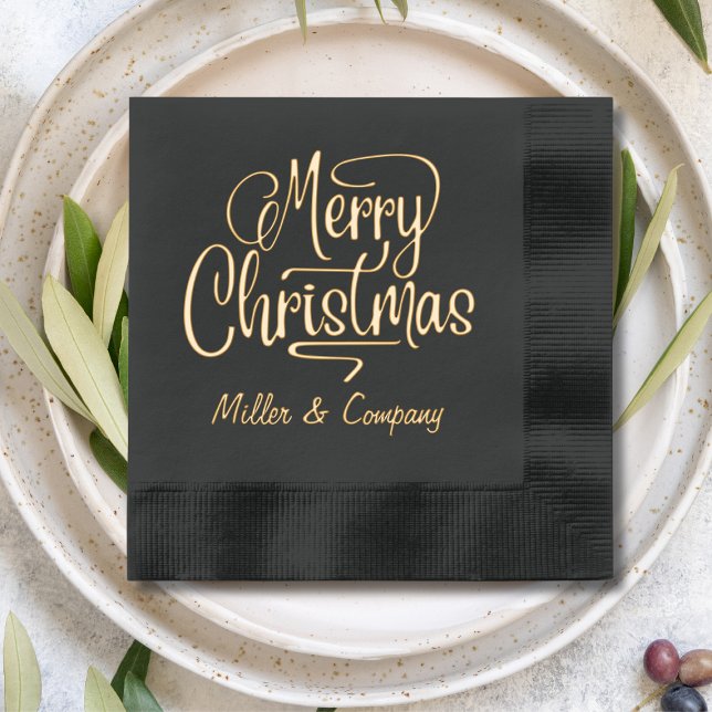 Merry Christmas Script Corporate Personalised Name Foil Napkins (Creator Uploaded)