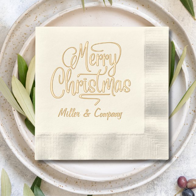 Merry Christmas Script Corporate Personalised Name Foil Napkins (Creator Uploaded)