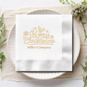 Merry Christmas Script Corporate Personalised Name Foil Napkins