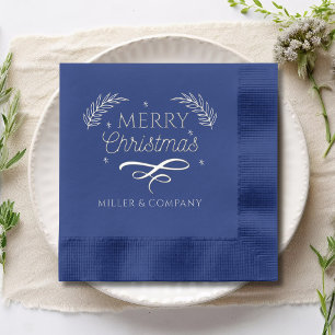 Merry Christmas Script Corporate Personalised Name Foil Napkins