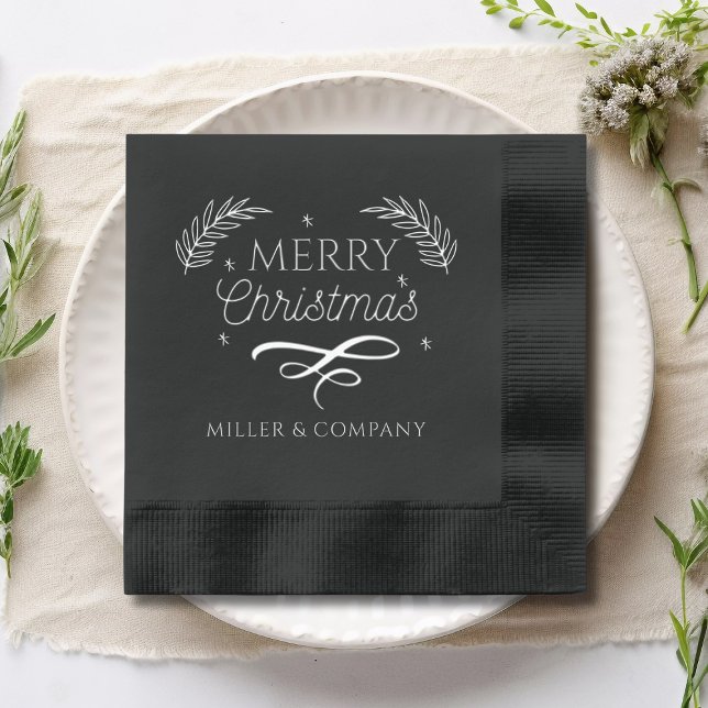 Merry Christmas Script Corporate Personalised Name Foil Napkins (Creator Uploaded)