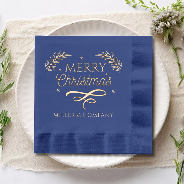 Merry Christmas Script Corporate Personalised Name Foil Napkins (Creator Uploaded)