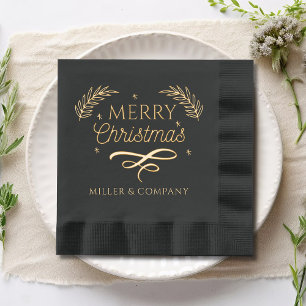 Merry Christmas Script Corporate Personalised Name Foil Napkins