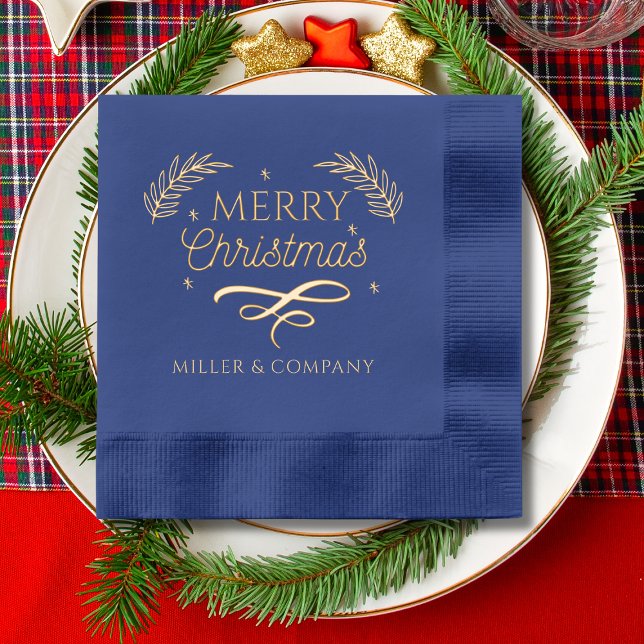 Merry Christmas Script Corporate Personalised Name Foil Napkins (Creator Uploaded)