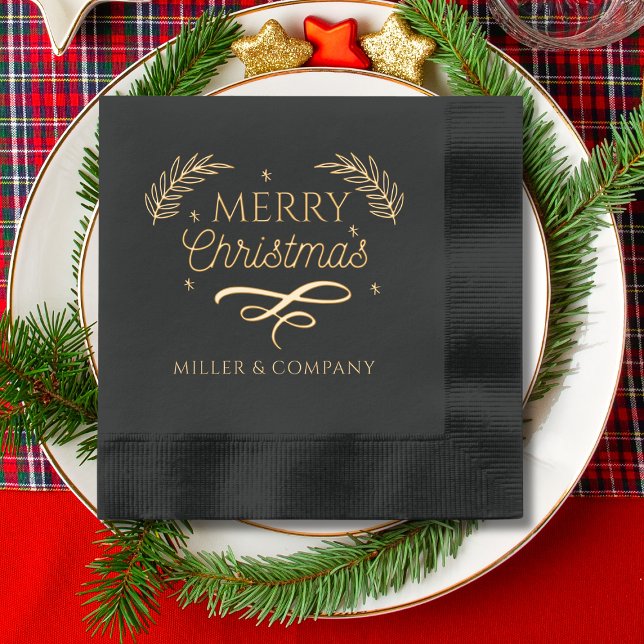 Merry Christmas Script Corporate Personalised Name Foil Napkins (Creator Uploaded)
