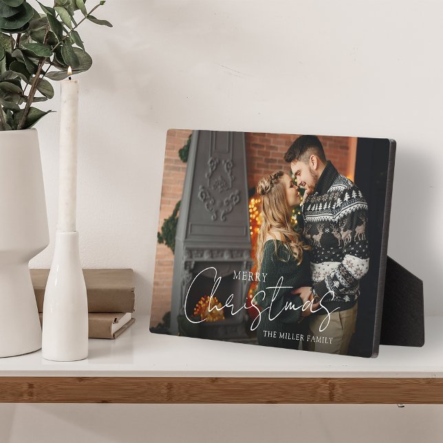 Merry Christmas Script Couple Photo Keepsake Plaque (Creator Uploaded)