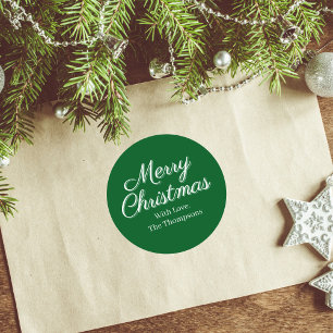 Merry Christmas Script Custom Green Classic Round Sticker