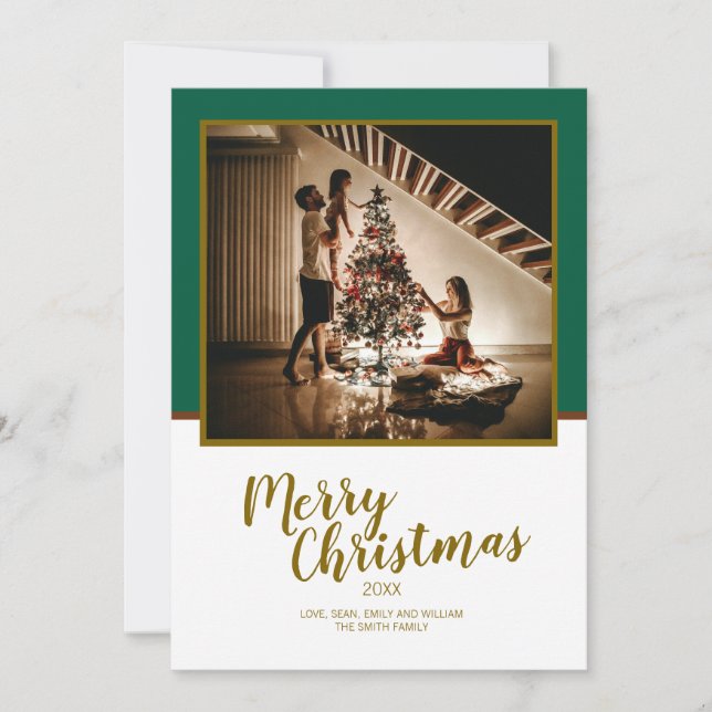 Merry Christmas Script Custom White Wood Holiday Card (Front)
