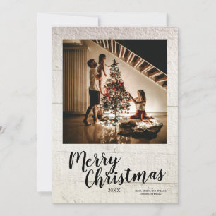 Merry Christmas Script Custom White Wood Holiday Card
