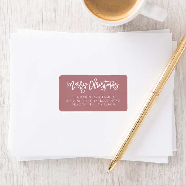 Merry Christmas Script Dusty Rose Address Label (Insitu)