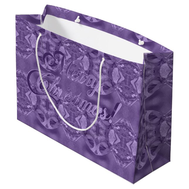 Merry Christmas Script Elegant Purple Large Gift Bag (Back Angled)