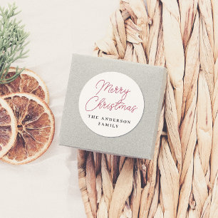 Merry Christmas Script & Family Name Personalised Classic Round Sticker