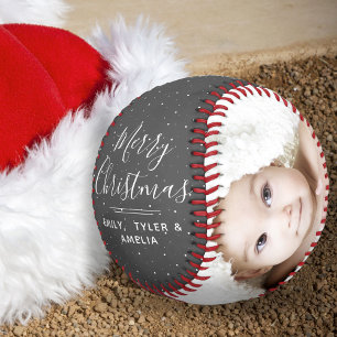 Merry Christmas Script Family Photo Collage Baseball