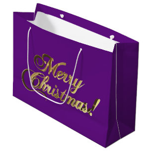 Merry Christmas Script Faux Gold Foil Elegant Large Gift Bag