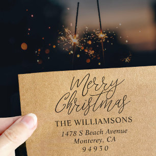 Merry Christmas Script Font Return Address  Self-inking Stamp