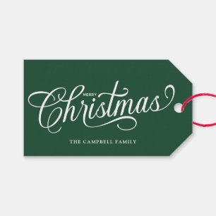 Merry Christmas Script Forest Green Gift Tags