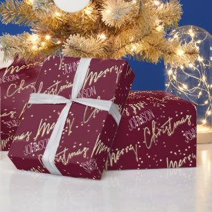 Merry Christmas Script From Name Royal Red Gold Wrapping Paper
