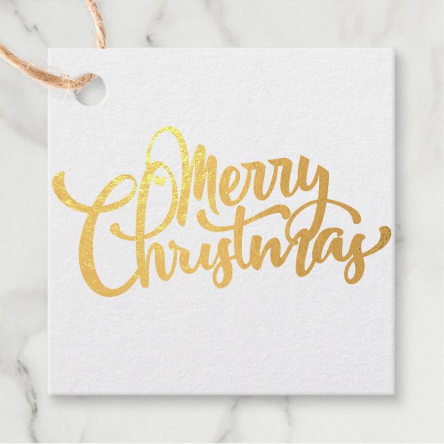 Merry Christmas Script Gold Favour Tags (Front)