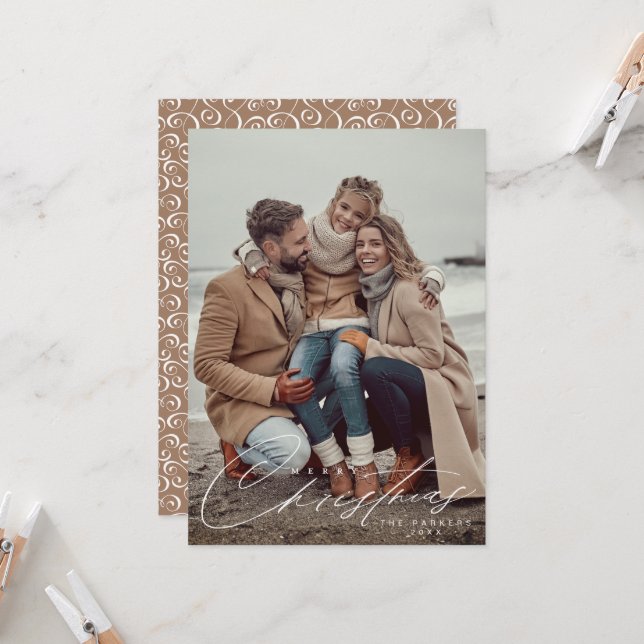 Merry Christmas script Holiday photo card (Front/Back In Situ)