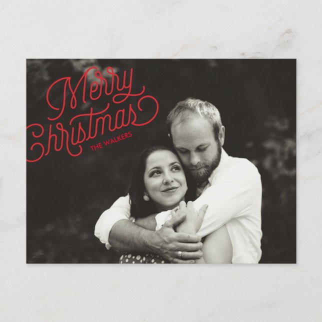 Merry Christmas Script Holiday Photo Postcard (Front)