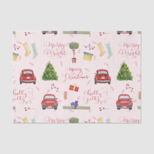 Merry Christmas Script Holiday Tree Car Pattern Wr Tissue Paper