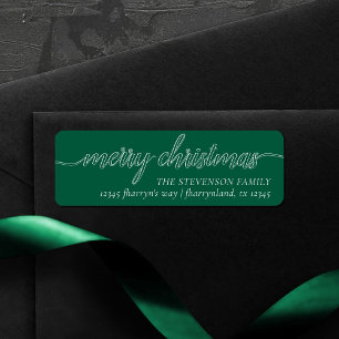 Merry Christmas Script Modern Green Address Return Address Label