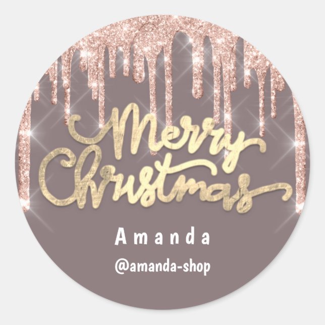 Merry Christmas Script Name Rose 3D Drips Blush Classic Round Sticker (Front)