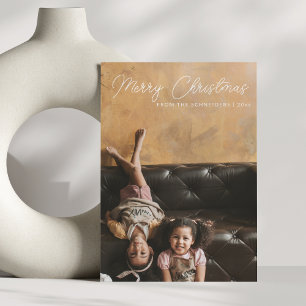 Merry Christmas Script Overlay Vertical Photo Holiday Card