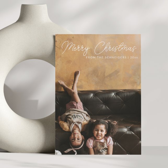 Merry Christmas Script Overlay Vertical Photo Holiday Card (Creator Uploaded)